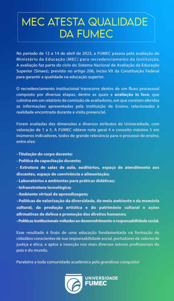 e mail mec atesta qualidade da fumec SEM ESTRELAS